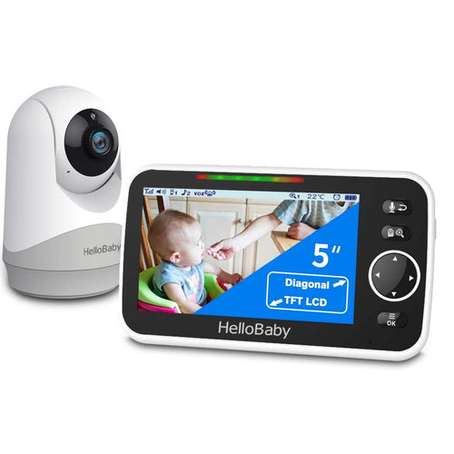 HelloBaby Babyphone mit Kamera, 5-Zoll-Display und Nachtsicht, Elterneinheit mit Display und Babykamera
