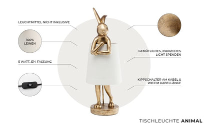 Kare Design Tischlampe Animal Rabbit – Goldene Hasenleuchte