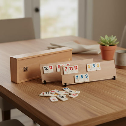 WOODTASTIC Rummy Brettspiel aus massivem Buchenholz, 106 Kacheln