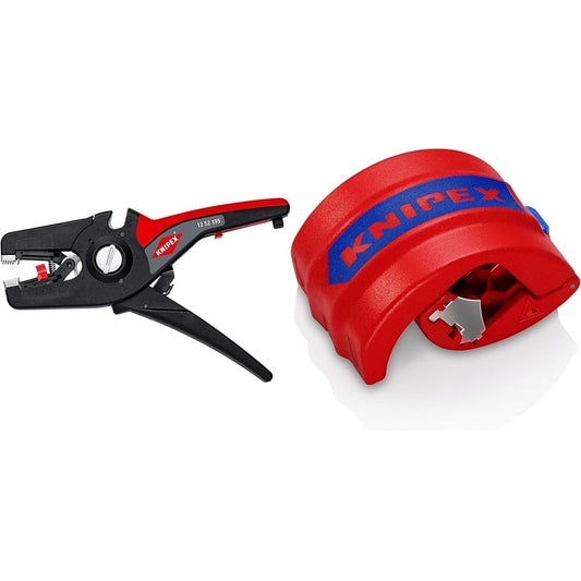 KNIPEX PreciStrip16 Automatische Abisolierzange 12 52 195 SB mit rot-blauen Mehrkomponentengriffen. 