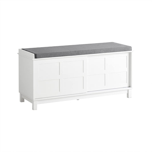 SoBuy Schuhbank FSR86-W gepolstert, mit Stauraum – Weiss. Eine rechteckige, weiße Bank zum Sitzen und zur Schuhaufbewahrung.