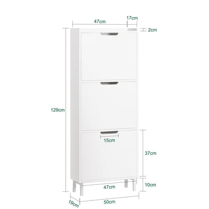 SoBuy FSR151-H-W Schuhschrank - Weiss, schmal, 3 Klappen