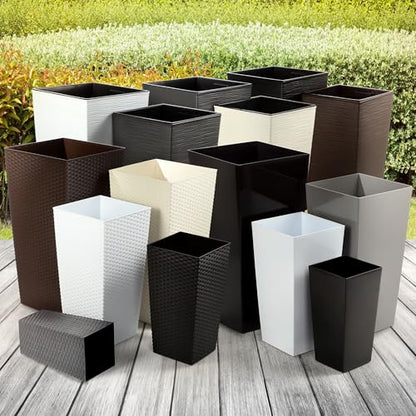 KADAX 3er Set Pflanzkübel mit Innentopf – Grafit Rattan H 57-75 cm
