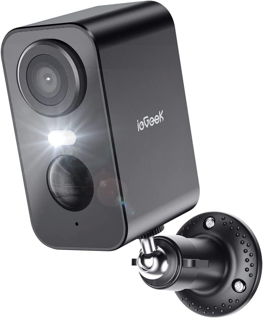 ieGeek 2K Akku WLAN Überwachungskamera Aussen/Innen - Schwarz. Schwarze Kompaktkamera zur drahtlosen 2K-Videoüberwachung.
