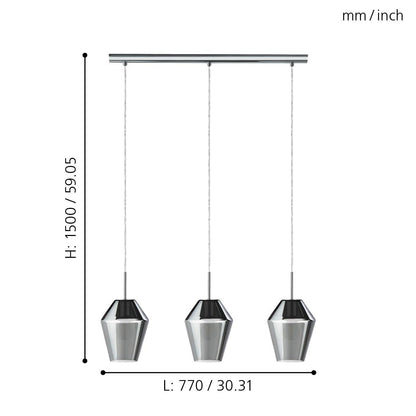 EGLO Murmillo Pendelleuchte 3-flammig Chrom Schwarz-Transparent