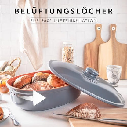 Römertopf Brottopf MAXI Brotbehälter – oval blau-grau