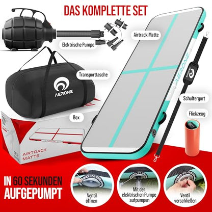 AERONE Airtrack Turnmatte aufblasbar für Gymnastik 4m - Mint