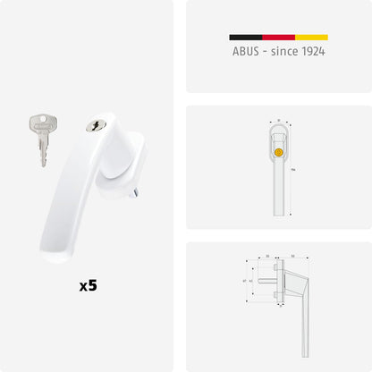 ABUS Abschliessbarer Fenstergriff FG200, gleichschliessend 5er Set Weiss