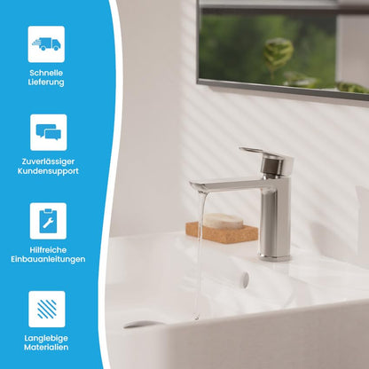 Bächlein Mizarela Badarmatur - Edelstahl gebürstet, flacher Auslauf