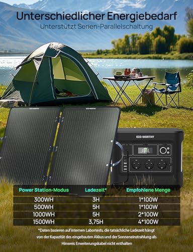 ECO-WORTHY 100W Solarpanel Faltbar Monokristallin für Powerstation