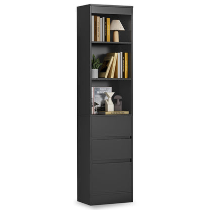 FORABAMB Badezimmerschrank Hochschrank 180 cm, 3 Schubladen, Schwarz