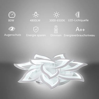 Moderne LED Deckenleuchte – Dimmbar, Farbwechsel, 10 Köpfe Ø85cm