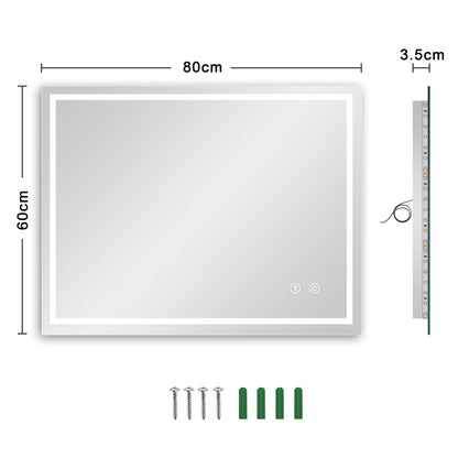 Dripex Badspiegel mit Beleuchtung Led Spiegel mit Touch-Schalter, Dimmbar, 3 Lichtfarbe Einstellbare Badezimmerspiegel mit Beleuchtung, Beschlagfrei 60 x 80 cm