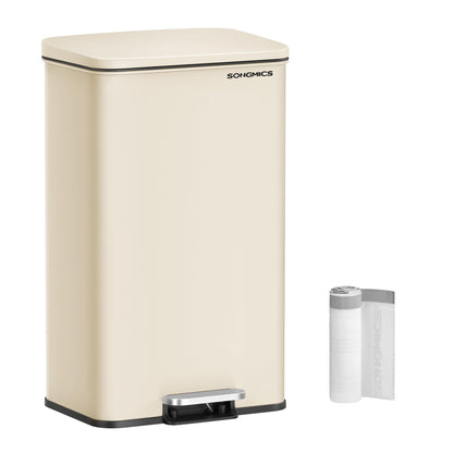 SONGMICS Tretmülleimer 40 Liter aus Stahl mit Softclose, sandbeige, mit Deckel und Tretpedal