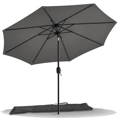 VOUNOT Sonnenschirm 270 cm knickbar mit Kurbel, UV-Schutz, Grau, achteckige Polyesterbespannung