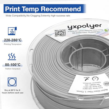 YXPOLYER PA6 GF Nylon Glasfaser Filament - 1.75mm schwarz 1kg