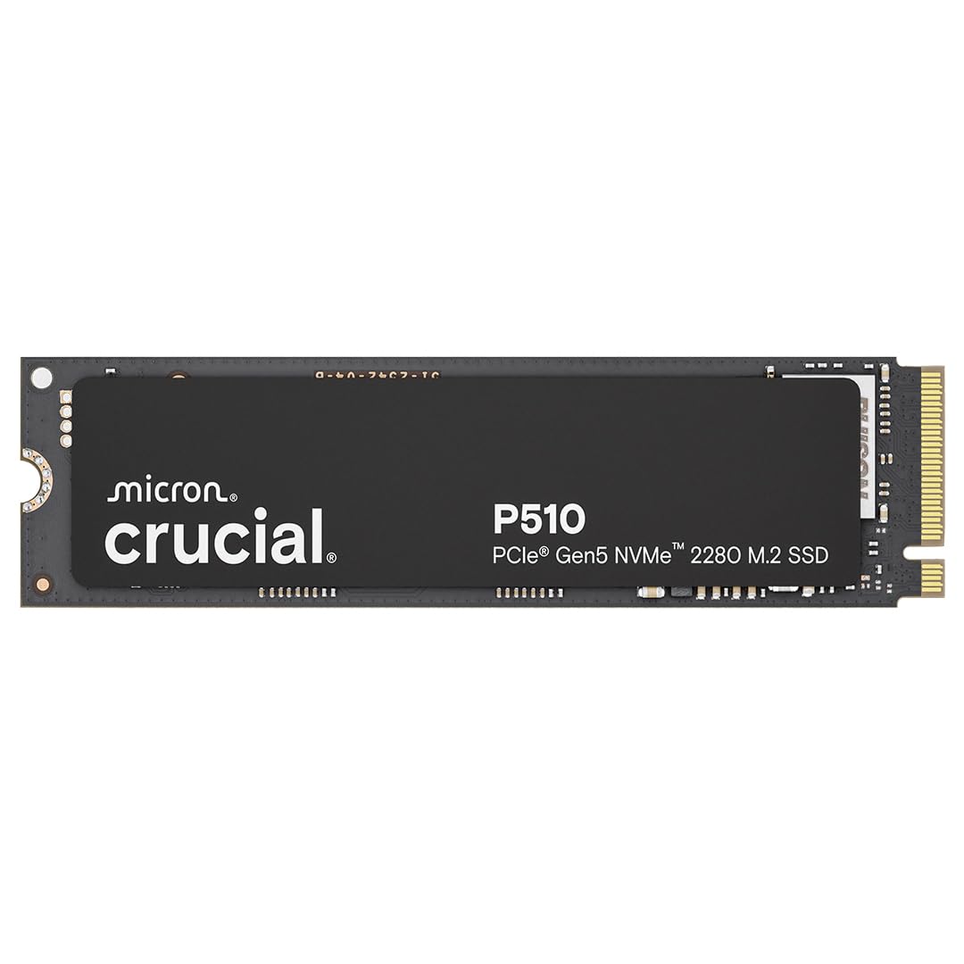 Crucial P510 SSD 2TB M.2 NVMe PCIe 5.0 Gen5 - CT2000P510SSD8. Schwarze SSD zur Datenspeicherung in Computern.