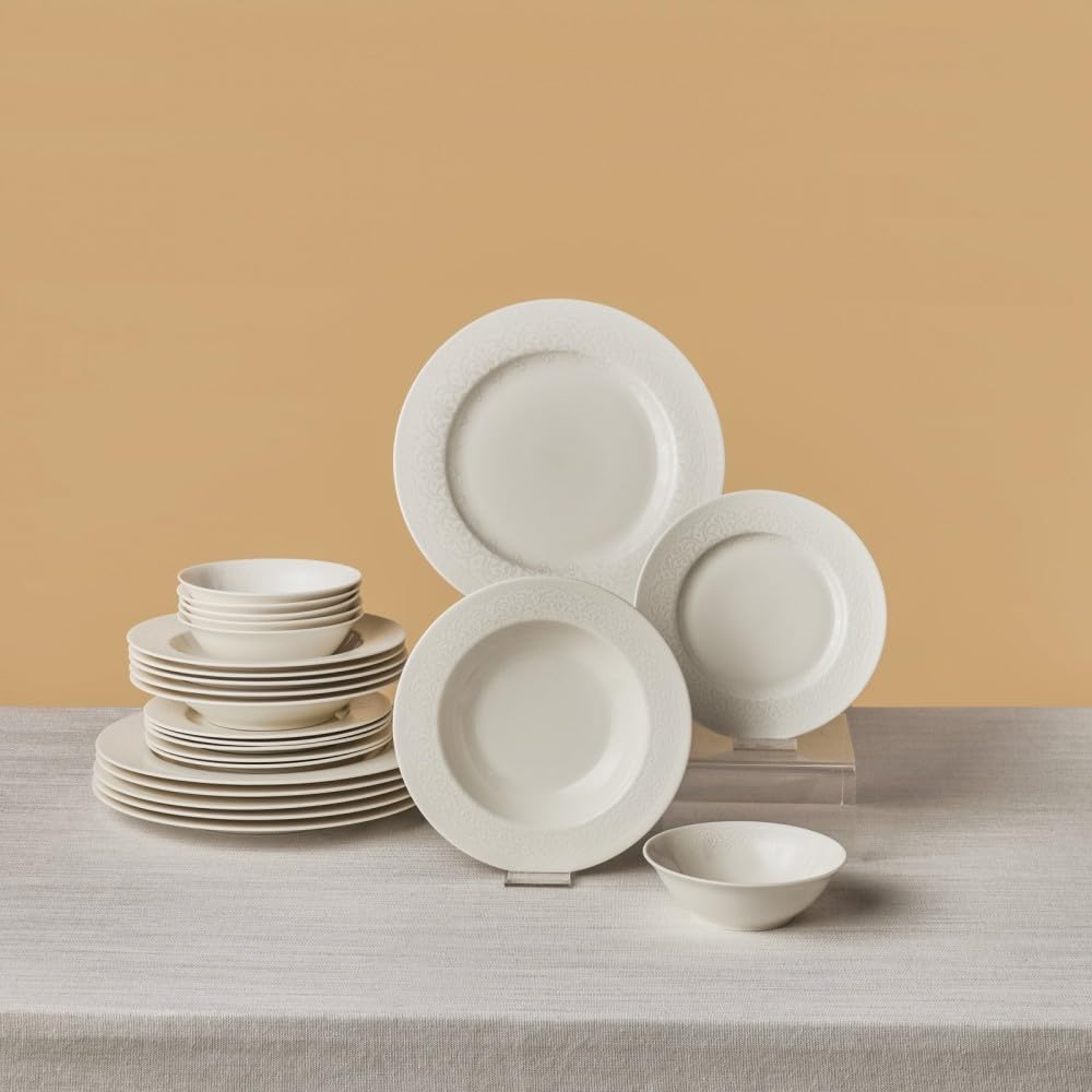 KARACA New Dome Tafelservice – Bone China 24-tlg Weiss für 6 Personen. Zum täglichen Servieren von Mahlzeiten.