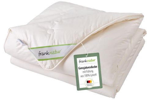 franknatur Ganzjahresdecke Lyocell Tencel Bettdecke 135x200. Rechteckige, weiße Decke für erholsamen Schlaf das ganze Jahr.