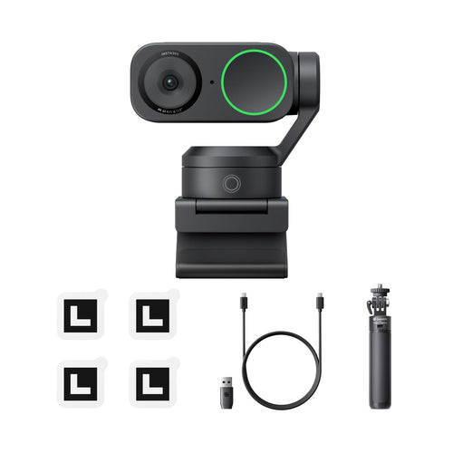 Insta360 Link 2 4K AI Webcam - Stativ Bundle für PC/Mac. 4K AI Webcam mit Gimbal und Stativ. Für scharfe Videokonferenzen an PC/Mac.