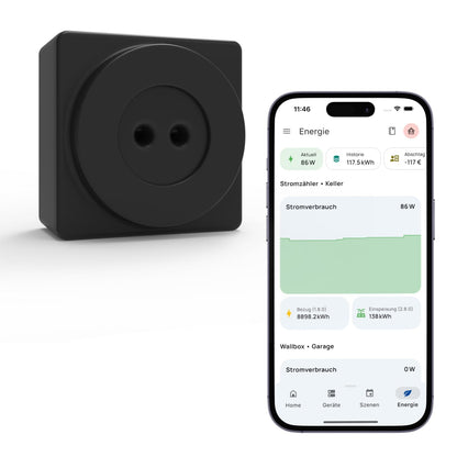 everHome EcoTracker IR Smartmeter Lesekopf für EHZ. Schwarzes, kompaktes Gehäuse. Liest optisch Daten von EHZ-Smartmetern aus.