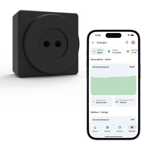 everHome EcoTracker IR Smartmeter Lesekopf für EHZ. Schwarzes, kompaktes Gehäuse. Liest optisch Daten von EHZ-Smartmetern aus.
