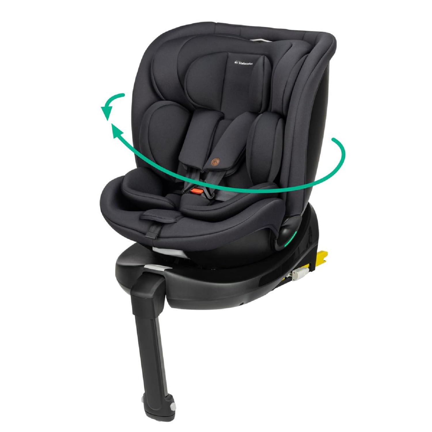 Bebeconfort RevolveFix Plus 360 i-Size Autositz – Full Black. Schwarzer Kindersitz mit 360-Grad-Drehfunktion für i-Size-konformen Transport im Auto.