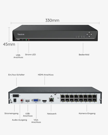 Reolink RLN16-410 16CH 4K PoE NVR Rekorder 4TB