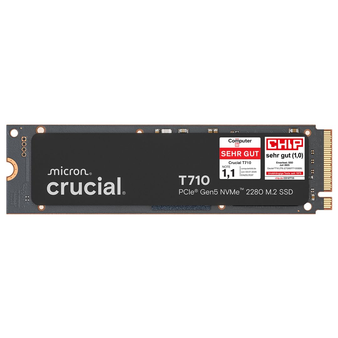 Crucial T710 2TB M.2 NVMe PCIe 5.0 SSD, interne Gen5 Festplatte als einseitiges M.2-Modul für PC und Laptop