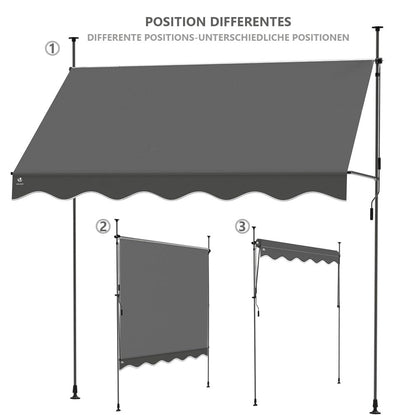 VOUNOT Klemmmarkise Balkon 200 cm, höhenverstellbar, ohne Bohren, Grau