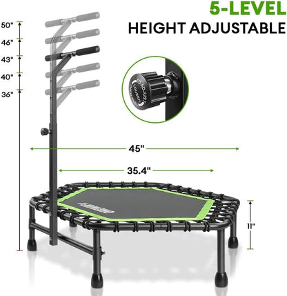 ONETWOFIT 114cm Fitness Trampolin Bungee - Sechskant Grün mit Griff