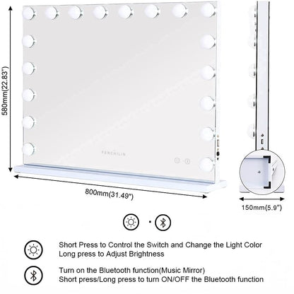 FENCHILIN Bluetooth Schminkspiegel Hollywood Kosmetikspiegel – 80x58