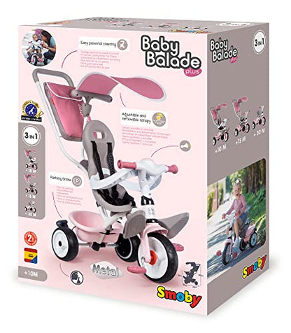Smoby Baby Balade Plus Mitwachsendes Dreirad mit Schubstange - Rosa