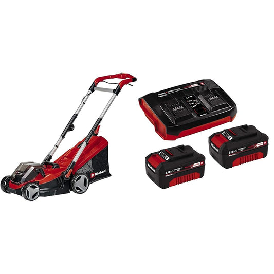 Einhell Power X-Change GE-cm 36/34-1 Li Akku-Rasenmäher - Set. Rot-schwarz, kompakt. Mäht Rasenflächen kabellos.