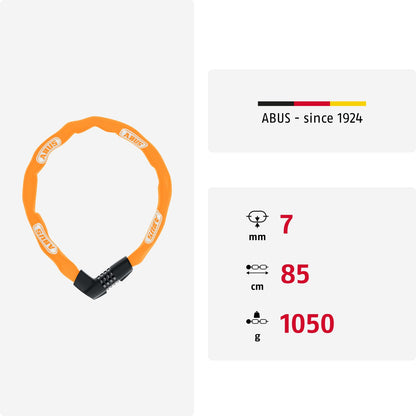 ABUS Tresor 1385/85 Kettenschloss mit Zahlencode, 85 cm, Orange