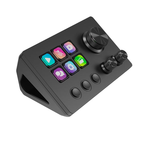 Basicolor N3 Stream Controller Deck mit 6 LCD-Makrotasten, 3 Drehreglern und 3 Szenentasten
