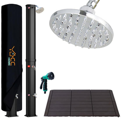 CCLIFE Solardusche Gartendusche 40L – mit Handbrause, schwarze Standsäule. Erwärmt Wasser solar zum Duschen im Garten.