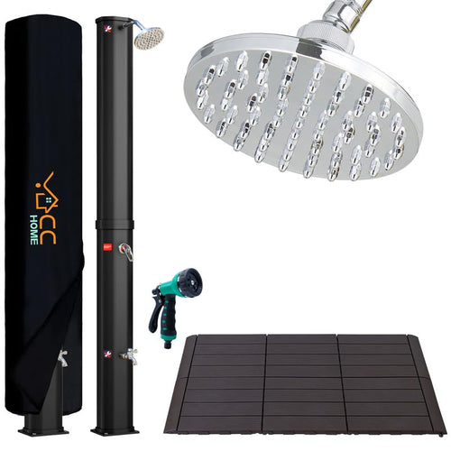 CCLIFE Solardusche Gartendusche 40L – mit Handbrause, schwarze Standsäule. Erwärmt Wasser solar zum Duschen im Garten.