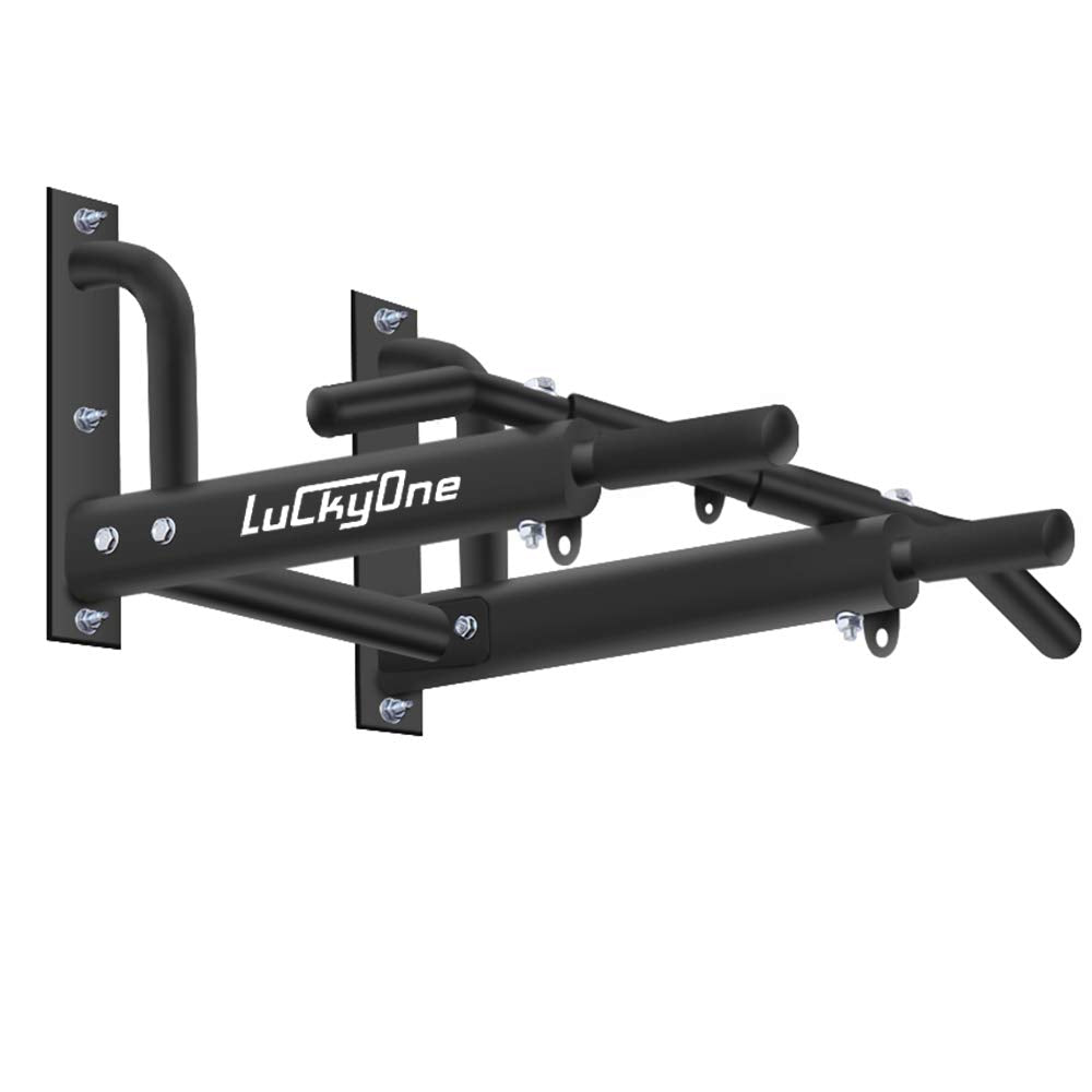 Luckyone Klimmzugstange Wandmontage – 3 Ösen & 6 Griffe. Schwarze Wandstange, 3 Ösen, 6 Griffe. Für Oberkörpertraining.