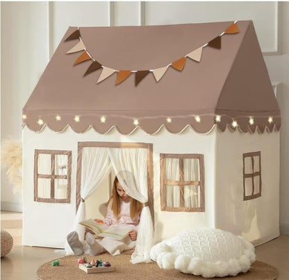 KidsWorld Tipi Kinderzelt Spielhaus – mit LED & Matte, neutral