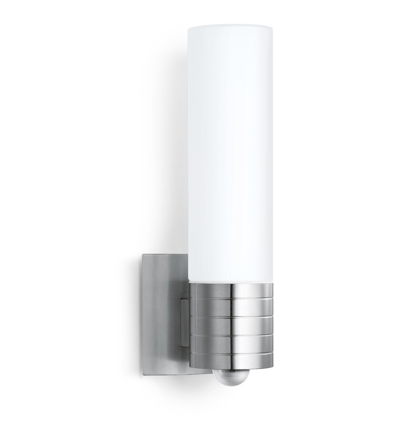 Steinel L 260 S Sensor Aussenleuchte LED Edelstahl Weiss. Rechteckige, weiße LED-Wandleuchte aus Edelstahl mit Bewegungssensor für automatische Außenbeleuchtung.