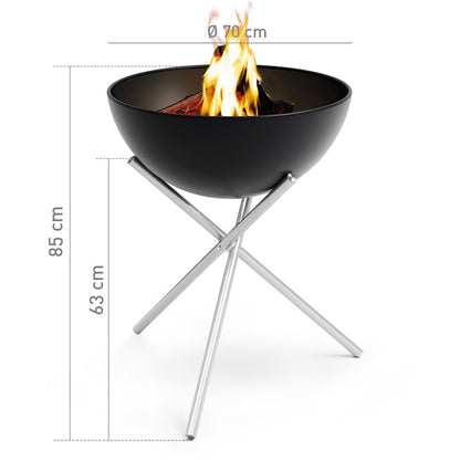 höfats Bowl 70 Feuerschale mit Edelstahl Dreibein - Schwarz Ø 70 cm