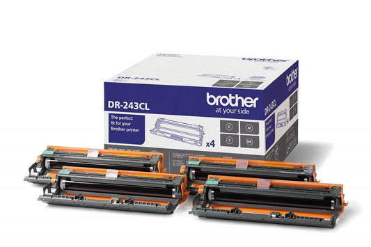 Brother DR243CL Trommel: Dunkelgraue zylindrische Einheit zum präzisen Tonertransfer in Brother Farblaserdruckern (z.B. DCPL3510CDW).