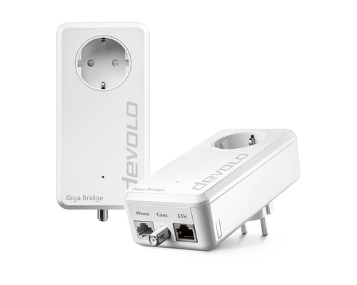 Devolo Giga Bridge Telefon-Set – Glasfaser Anschluss-Set weiss. Kompakte Geräte. Konvertiert Glasfaser für Telefonie.