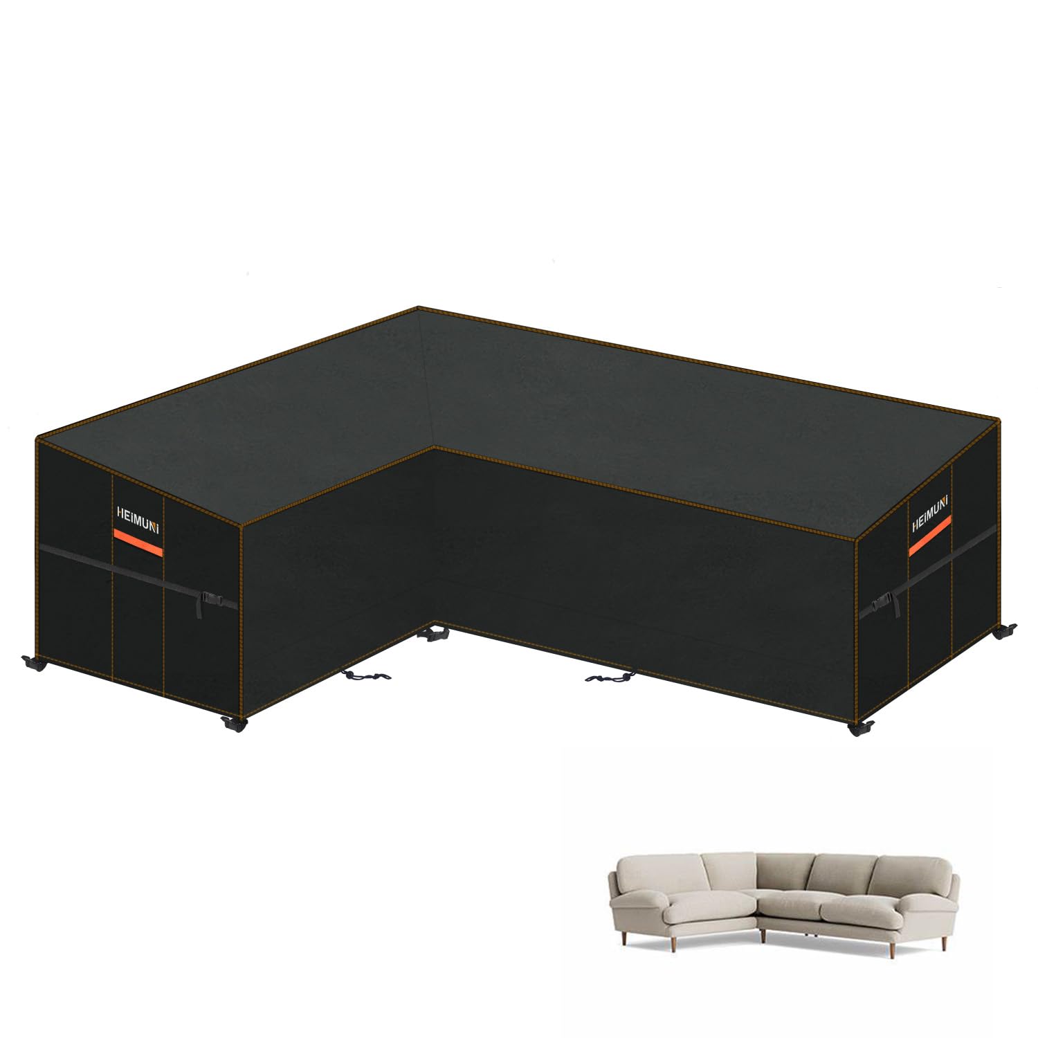 HEIMUNI Gartenmöbel Abdeckung L-Form Lounge wasserdicht 210x260 cm aus 420D Oxford-Gewebe mit Belüftungsöffnungen