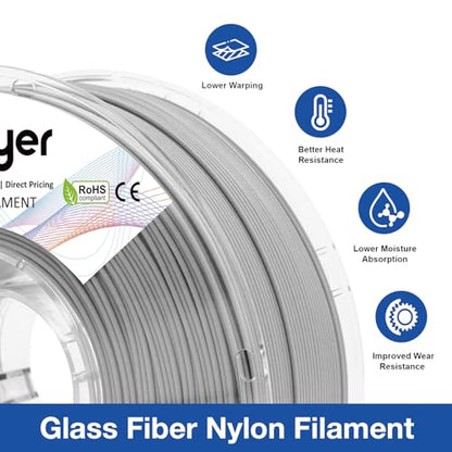 YXPOLYER PA6 GF Nylon Glasfaser Filament - 1.75mm schwarz 1kg