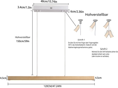 Pinrutar Holz LED Pendelleuchte Dimmbar Esstisch – L120cm