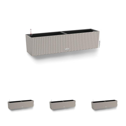 Lechuza BALCONERA Cottage 80 Balkonkasten – sandbraun 4er-Pack. In Rattan-Optik mit Selbstbewässerung für Balkone.