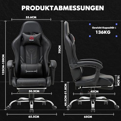 COLAMY PC Gaming Stuhl Ergonomisch – Schwarz Fussstütze