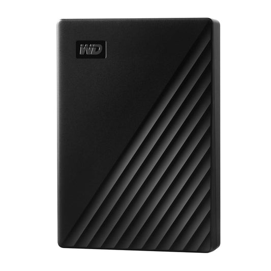 WD My Passport mobile externe Festplatte 5 TB - Schwarz. Rechteckige, schwarze Festplatte zur externen Datenspeicherung und Sicherung für unterwegs.